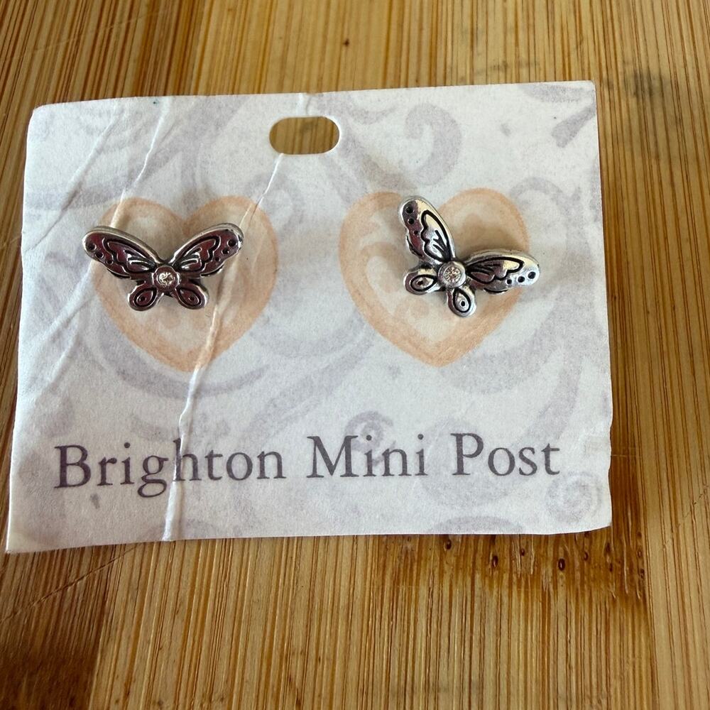 New Brighton Butterfly Mini Post Earrings Silver Plated Crystal Tiny Studs
